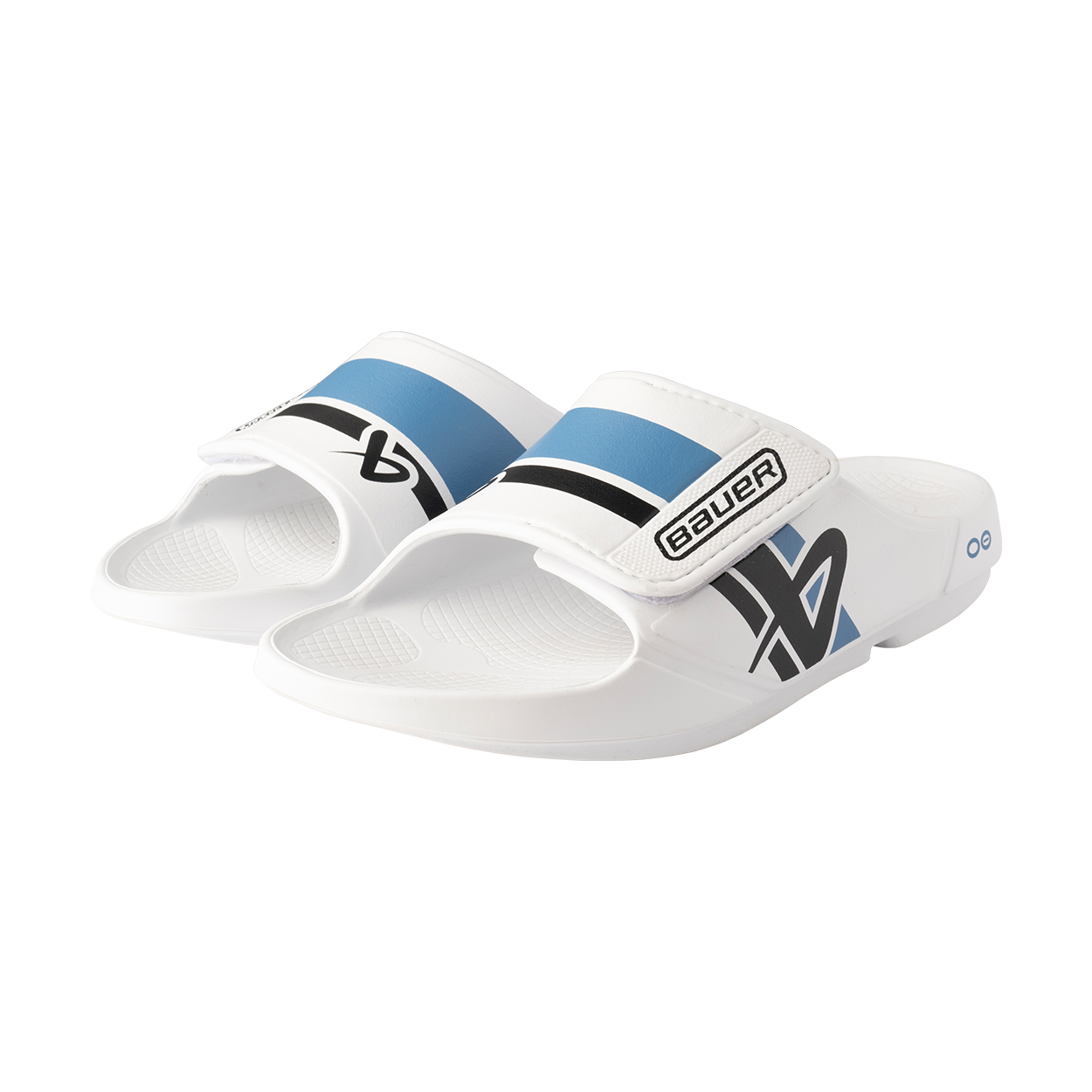 S25 BAUER OOFOS SPORT FLEX SLIDE SENIOR WHITE/BLUE