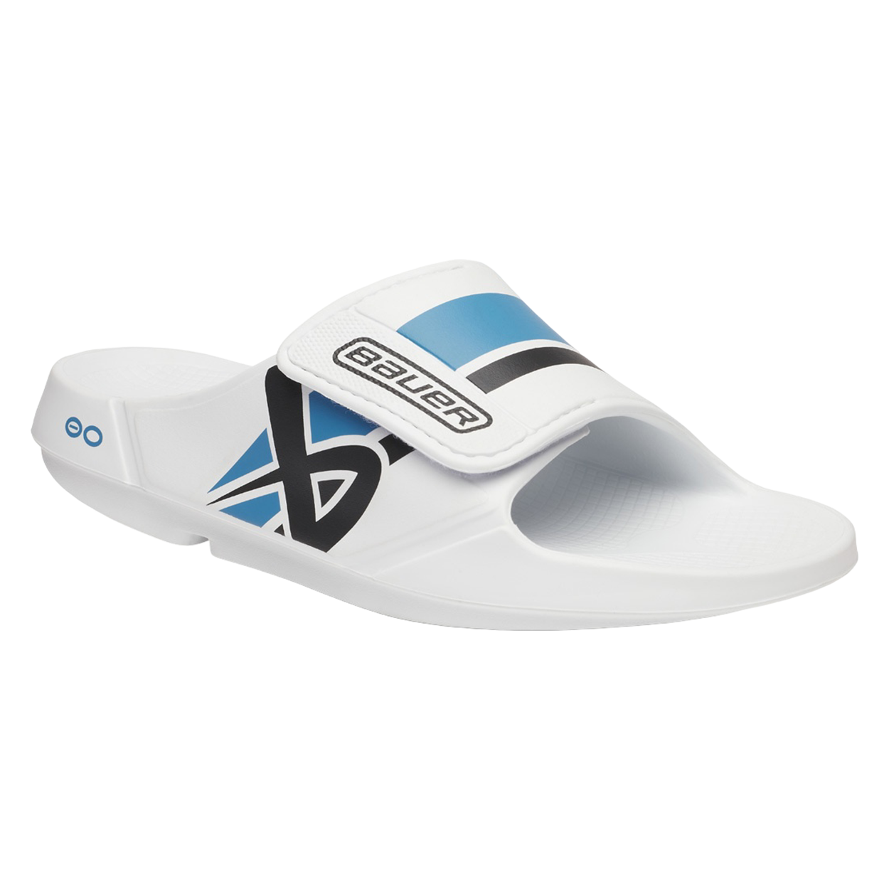 S25 BAUER OOFOS SPORT FLEX SLIDE SENIOR WHITE/BLUE
