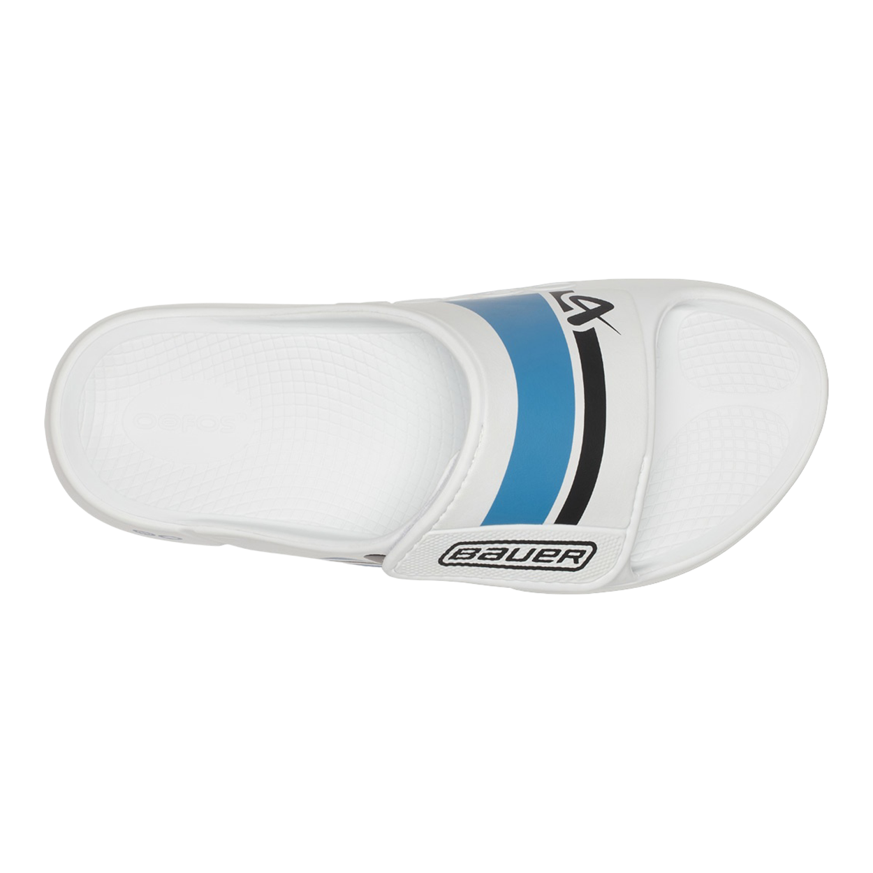 S25 BAUER OOFOS SPORT FLEX SLIDE SENIOR WHITE/BLUE