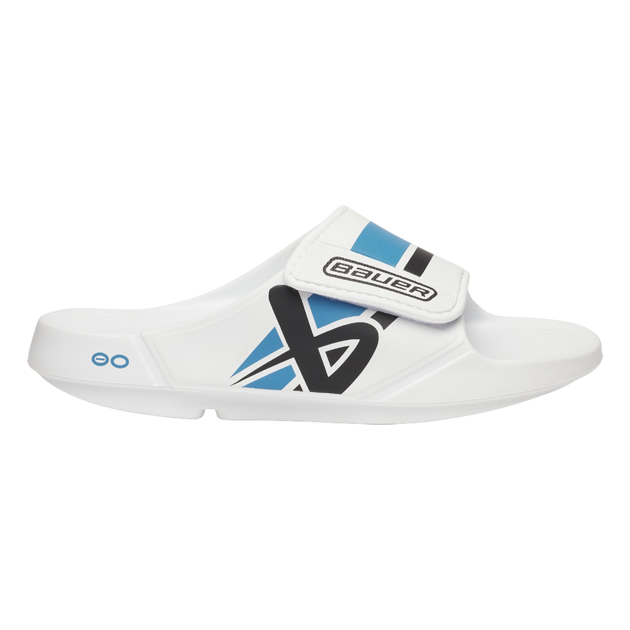 S25 BAUER OOFOS SPORT FLEX SLIDE SENIOR WHITE/BLUE